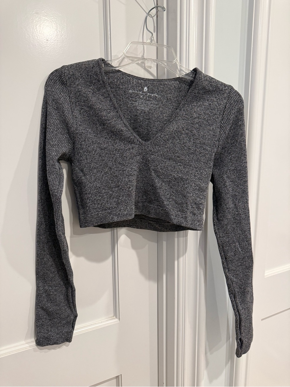 Spiritual Gangster Charcoal Gray Ribbed V-Neck Cropped Top